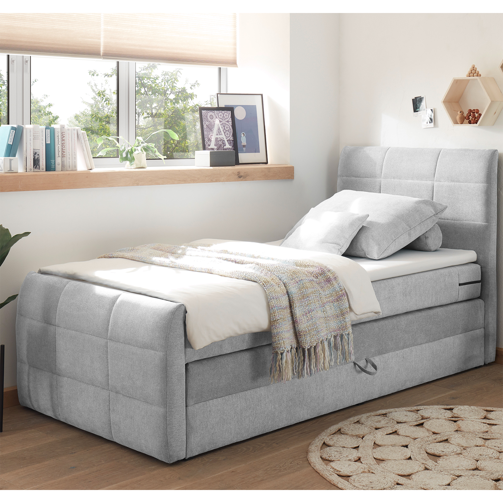 Boxspringbett - silber - H2 - 100x200 cm