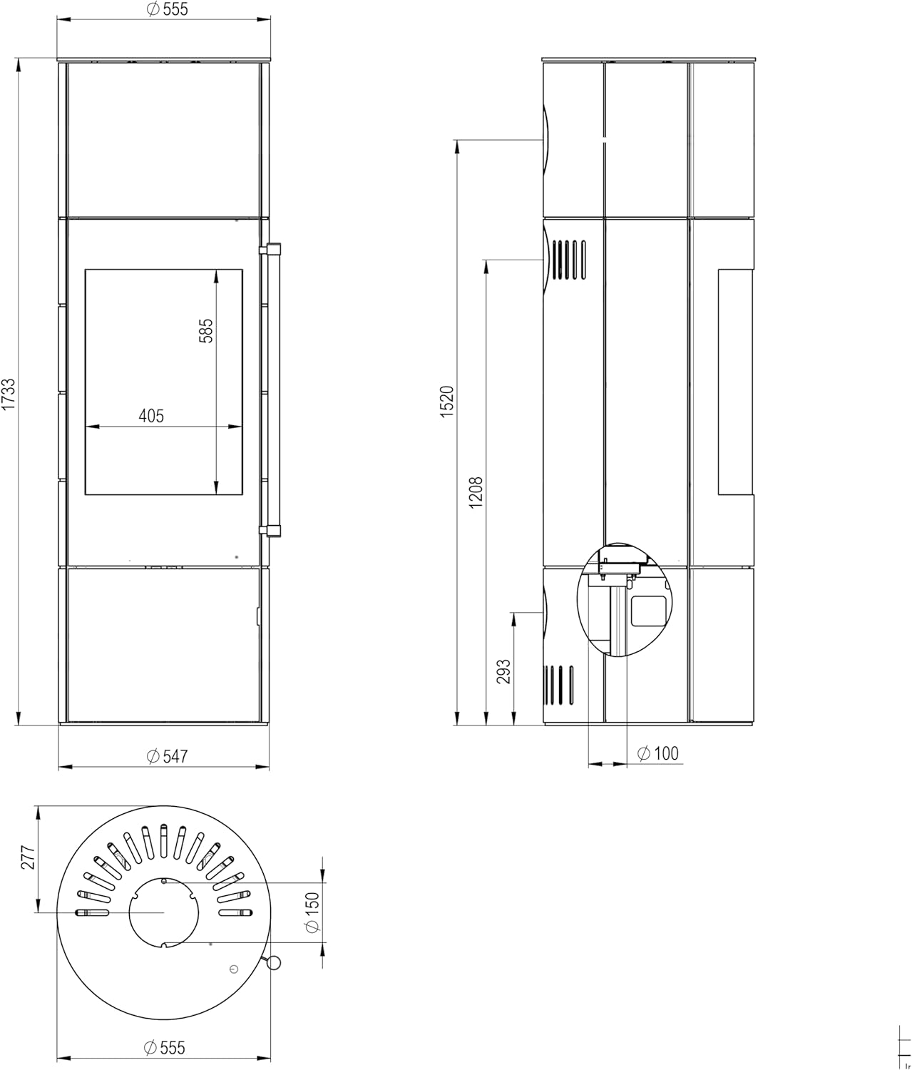 H&M Germany Kaminofen EVO 2.1 XL Stahl Creme Weiß 7kw Ofen Heizofen modern Speicherofen rund Holzkamin mit großer Sichtscheibe und Gussboden mit edlem Holzgriff