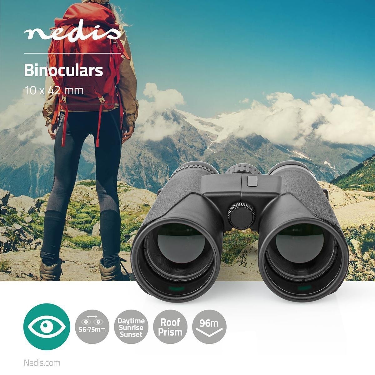 Nedis Kikkert | Forstørrelse: 10 x | Objektiv diameter: 42 mm | Synsfelt: 96 m | Reiseveske inkludert | Sort