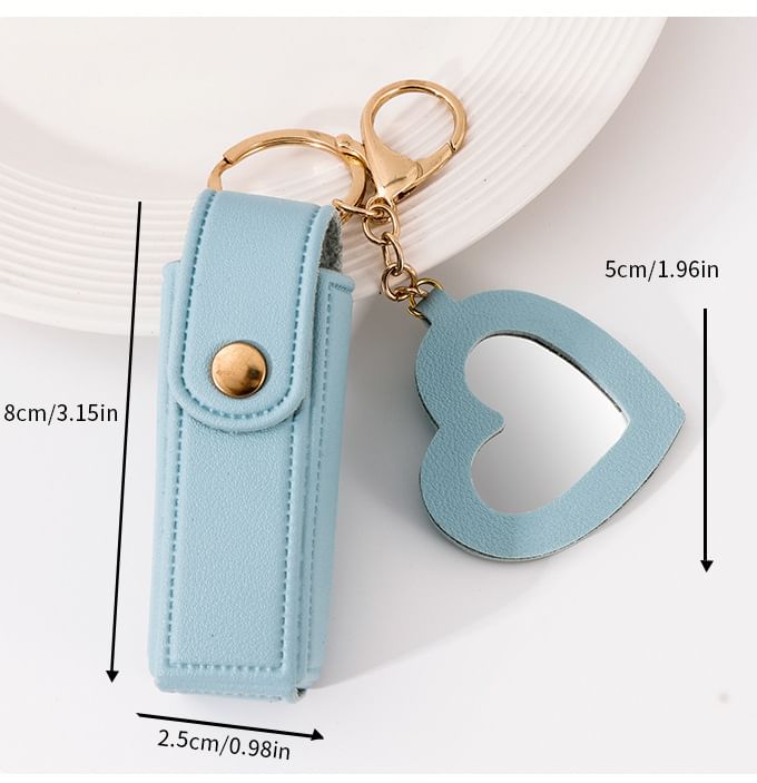 XIXI STUDIO - Hartvormige draagbare spiegel met lippenstift etui sleutelhanger