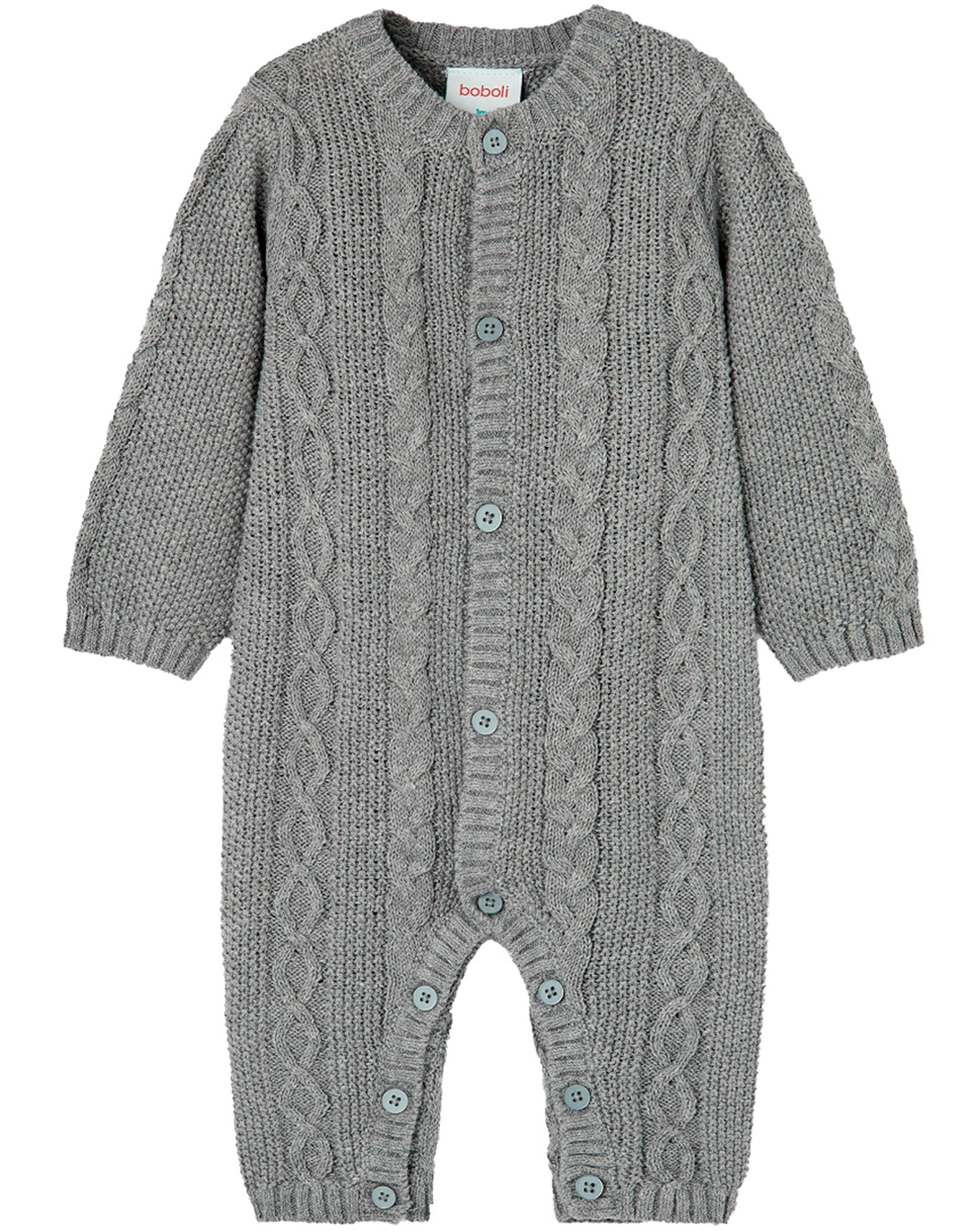 Strick-Strampler PATTERN mit Mütze in grau