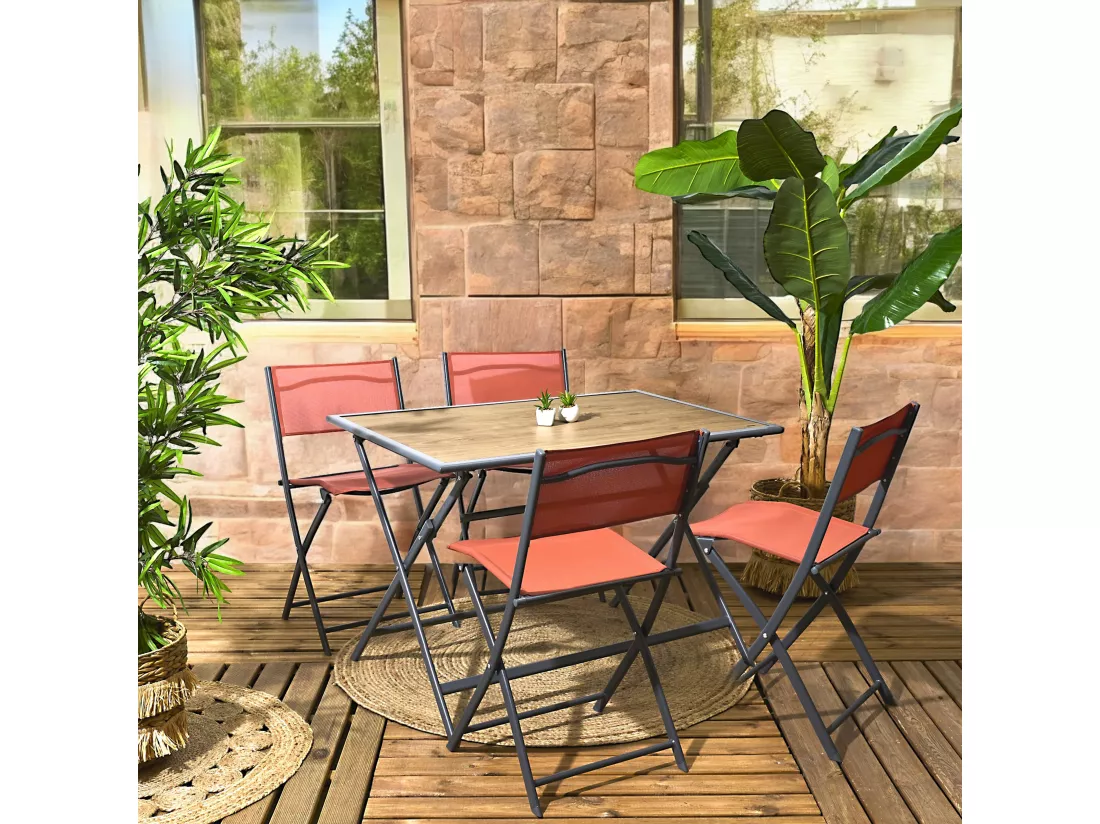 Table Metal Effet Bois Barcelone 110x70