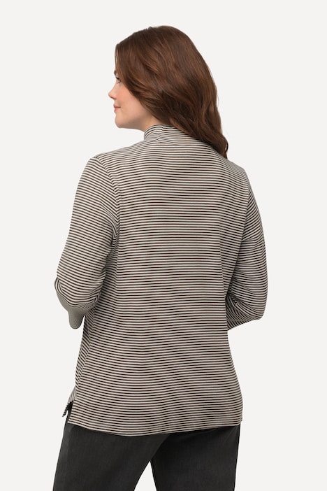 Shirt, Ringel, Stehkragen, Slim, 3/4-Arm, Biobaumwolle