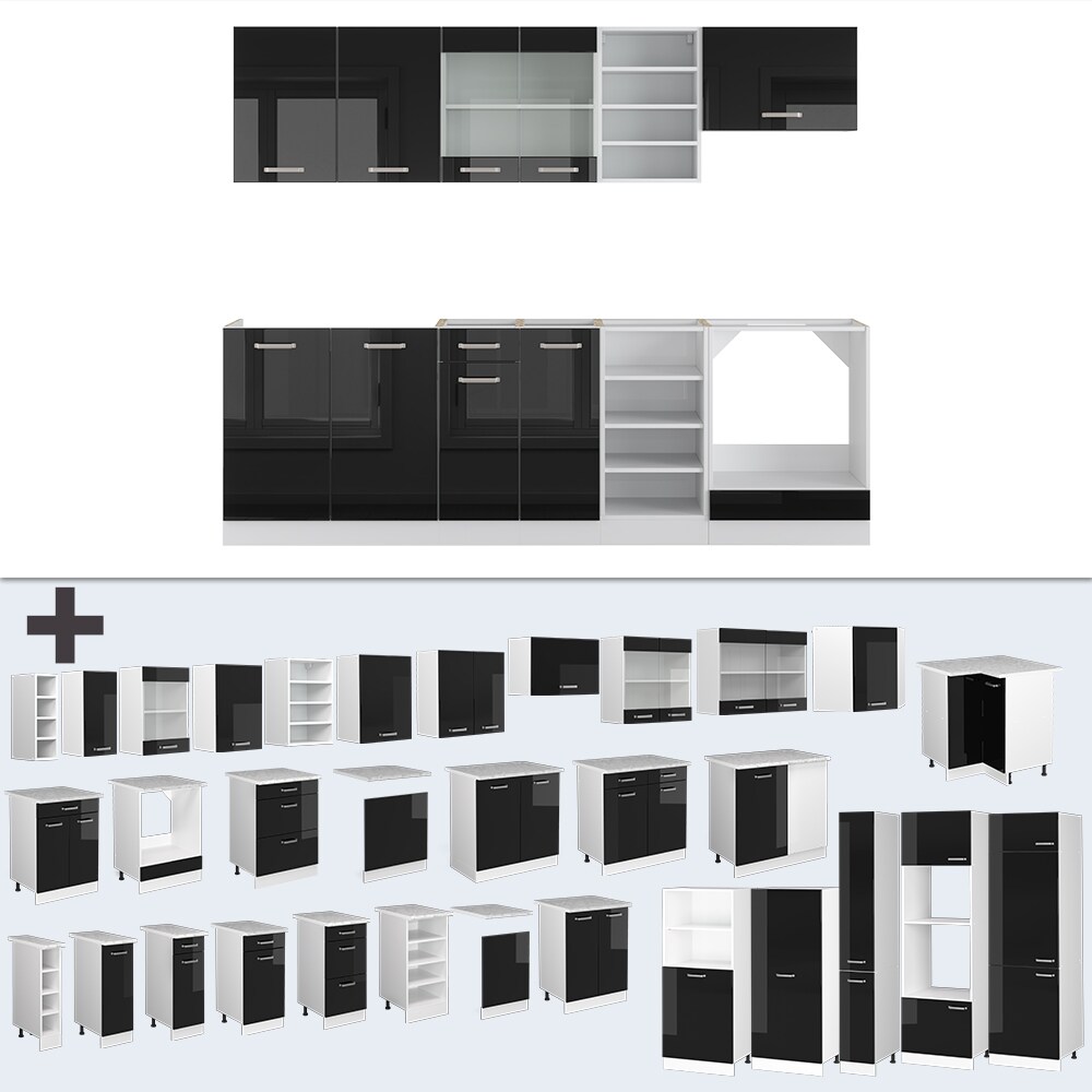 Vicco Küchenzeile R-Line Solid Weiß Schwarz 240 cm Arbeitsplatte modern Küchenschränke Küchenmöbel