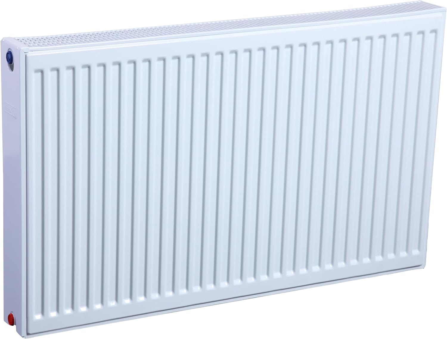 Kompaktheizkörper & Ventilheizkörper Typ 22 – 400x500 mm – Flachheizkörper 6-fach Anschluss, Weiß RAL 9016, 110°C / 10bar, inkl. Thermostatventil & Wandhalter, Warmwasser EN 442