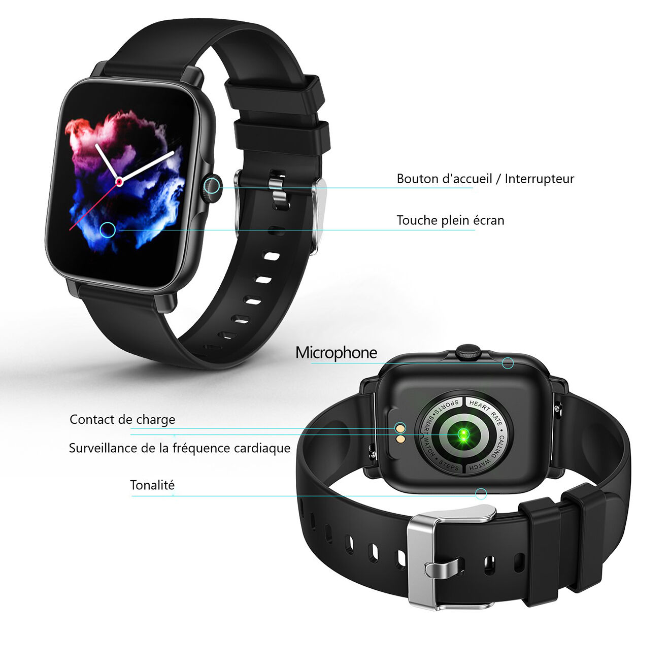 Onamaste Montre connectée multifonctions noire