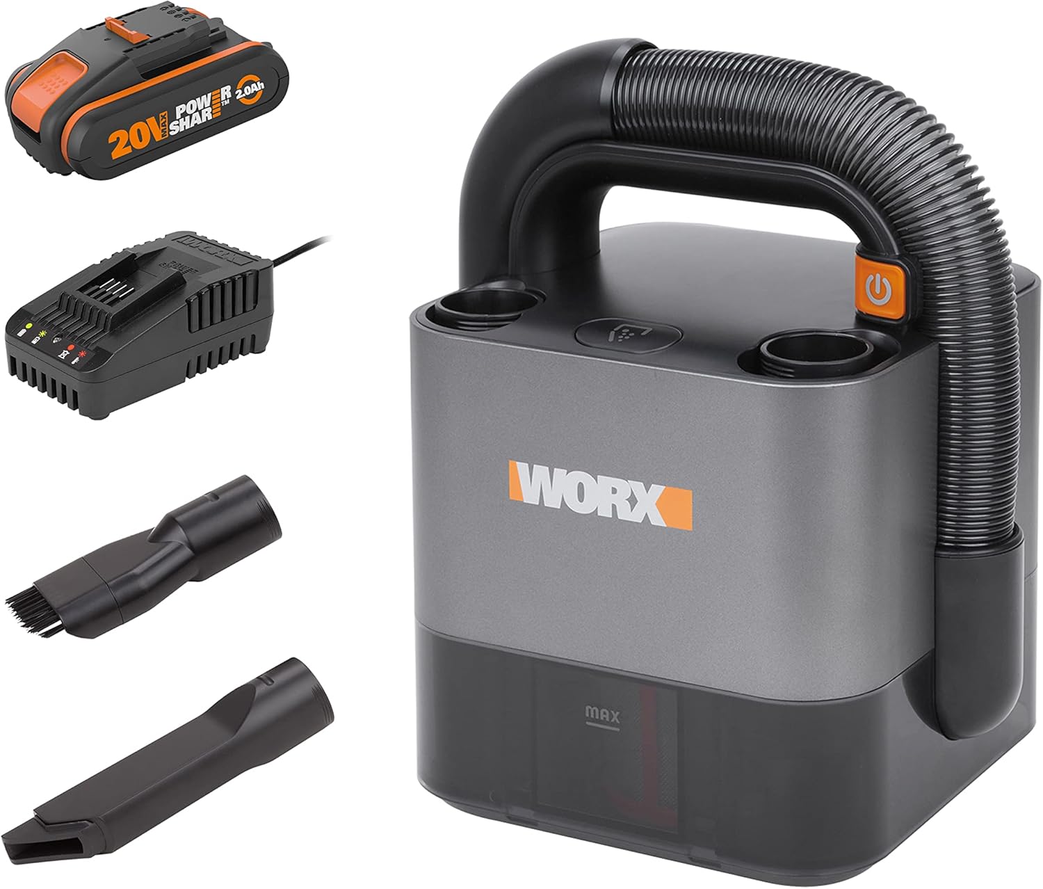 Worx 18V (20V Max) Akku-Handstaubsauger, Cube Vac, WX030, PowerShare, Starke Saugkraft, kompakt und tragbar, inklusive Akku und Ladegerät