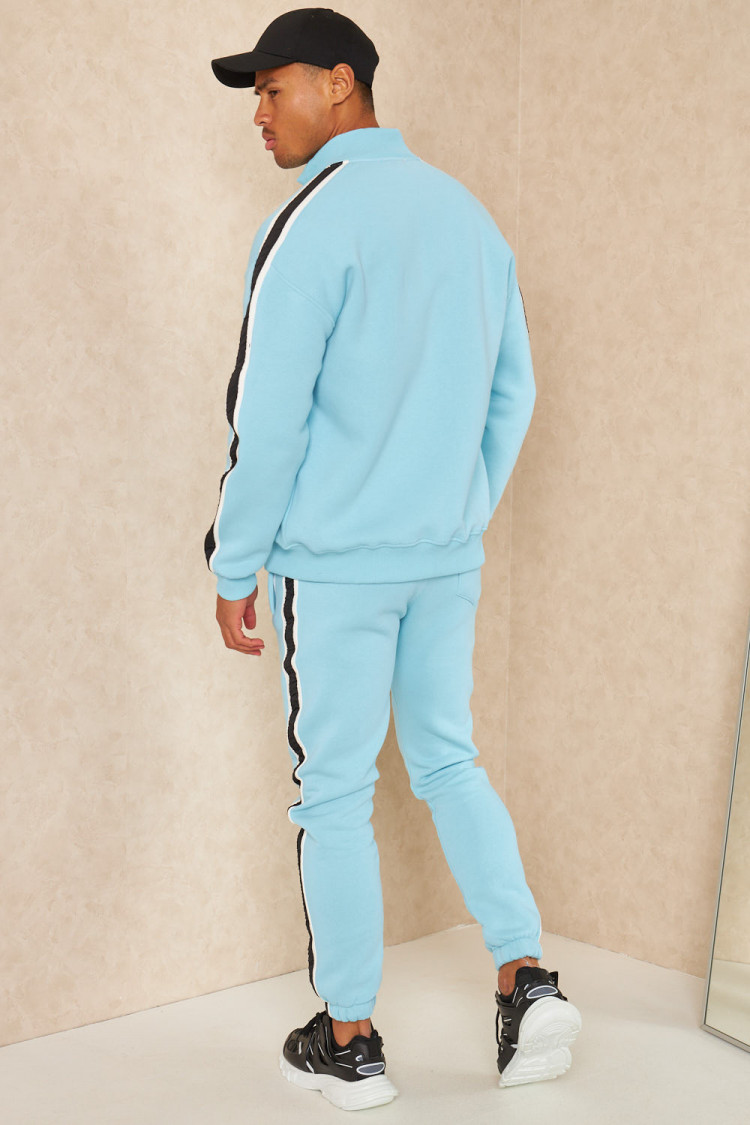 Ensemble 2 pièces veste + jogging à rayures bleu clair