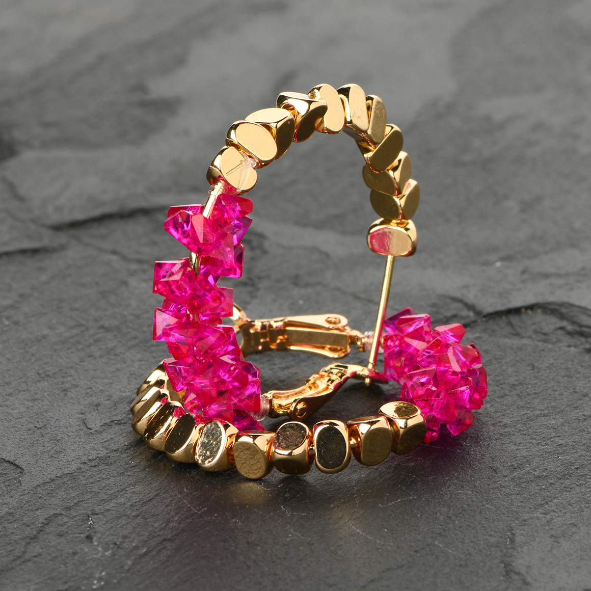 Damen Creolen mit Steinchen pink
