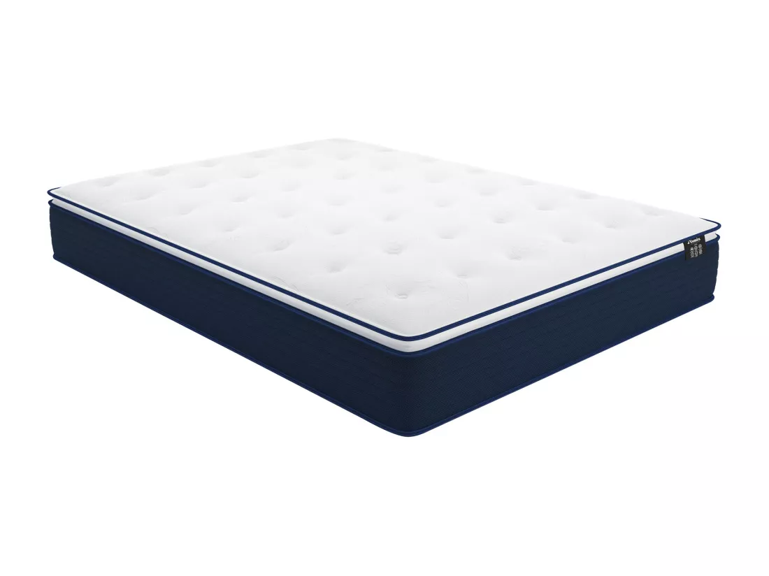 Ensemble 160 x 200 cm sommier coffre naturel clair + matelas ressorts ensachés et surmatelas intégré ép.24cm - ALTIER de YSMÉE