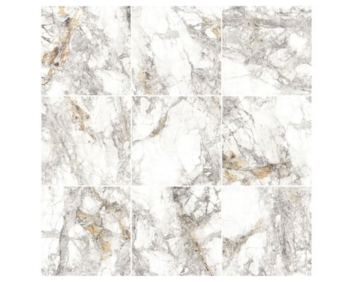 Porseleinen steengoed wand- en vloertegel Topas Marmer Wit Goud 60 x 60 x 0,7 cm glanzend gerectificeerd