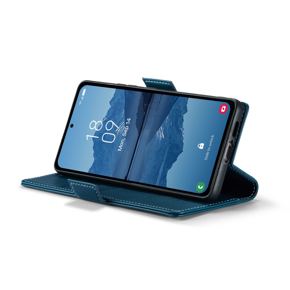 Samsung Galaxy A55 Leder Tasche Flip Wallet Etui mit Kartenfächern Litchi Look (RFID Schutz) - Blaugrün