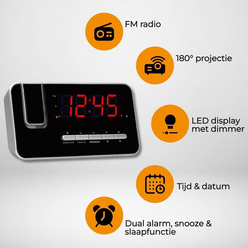 Denver - CRP618 - Wekkerradio - Zwart - Digitale FM Radio met Projectie