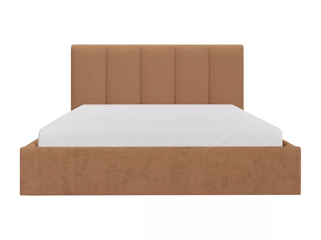 Lit coffre 140 x 190 cm avec tête de lit coutures verticales - Tissu - Terracotta - Avec matelas - KILACLO