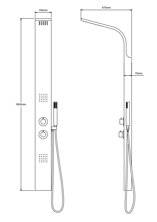 Eastbrook Conway douchepaneel met massagejets en handdouche chroom mat