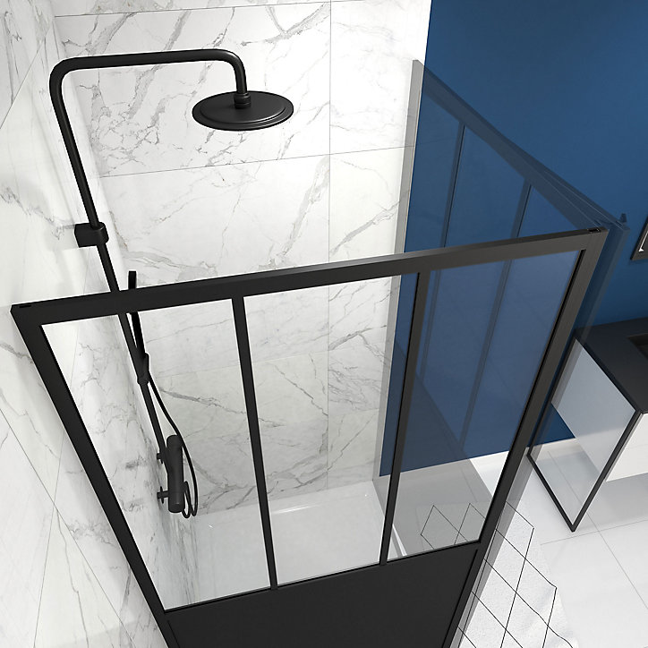 Paroi de douche fixe noir Galedo Fabrik transparent 90cm