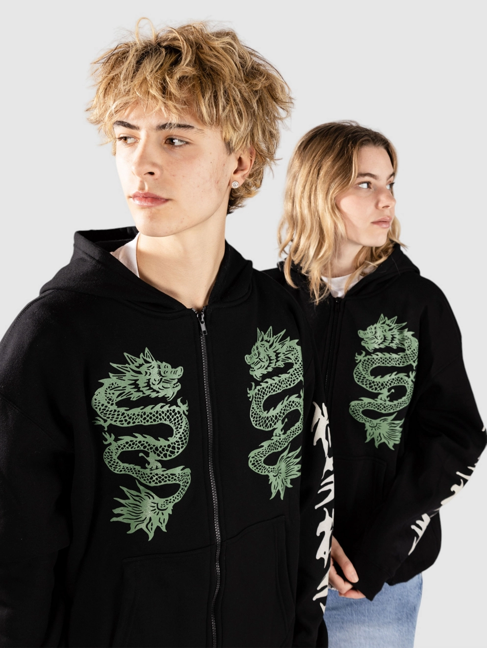 Smile And Wave Double Happiness Zip Hoodie black