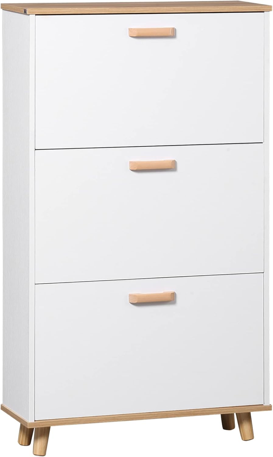 HOMCOM Meuble à Chaussures étagère à Chaussures Style scandinave 3 abattants Aspect Bois - 70 x 23,5 x 122 cm - Blanc IV1341544