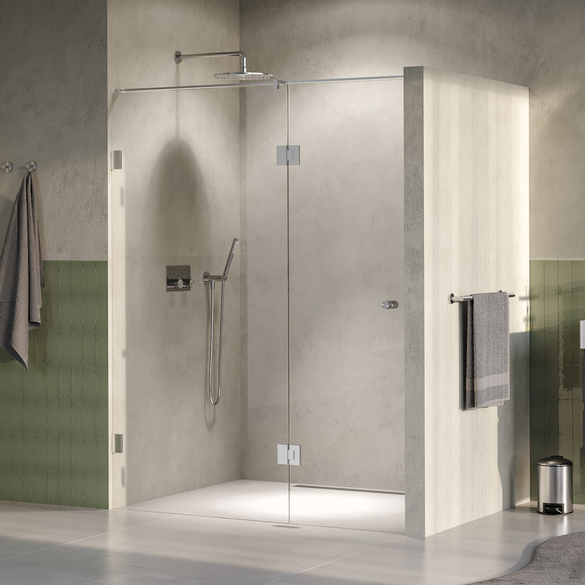 Brauer Void Carving profielloze nisdeur 150cm met draaideur 70cm aan glas RVS geborsteld PVD