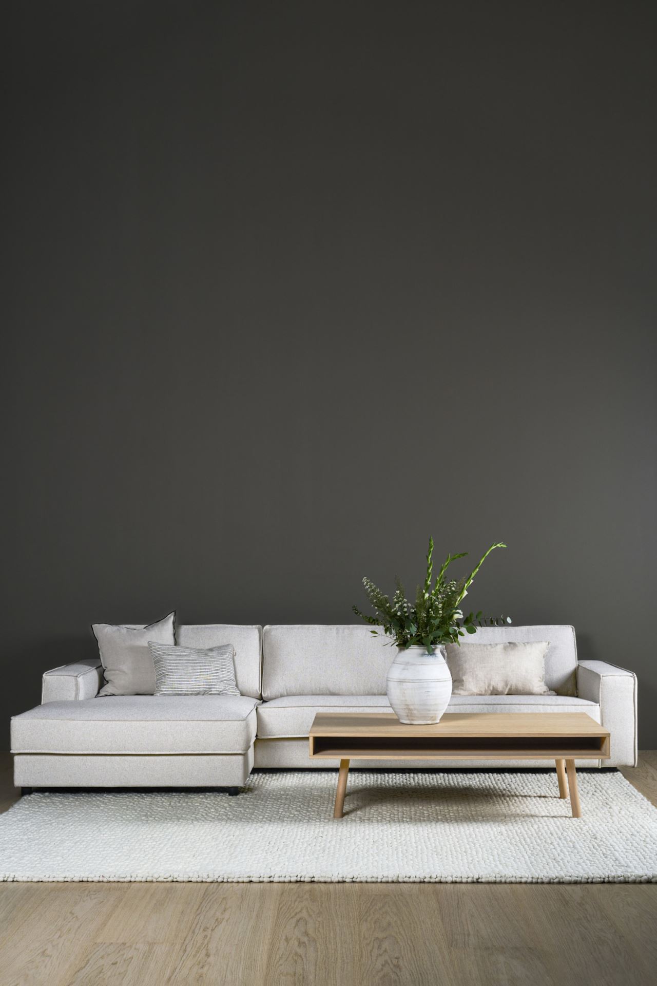 3 seter med sjeselong venstre natur - 315x156x79 cm