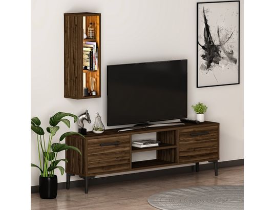 CONCEPT1 - Meuble TV Bien noyer 150 x 29,6 x h48 cm