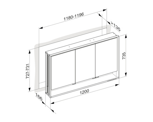 KEUCO Royal Lumos spiegelkast, 120 x 16,5 x 73,5 cm, zilver, 3-deurs, LED, IP24, inbouw, 713