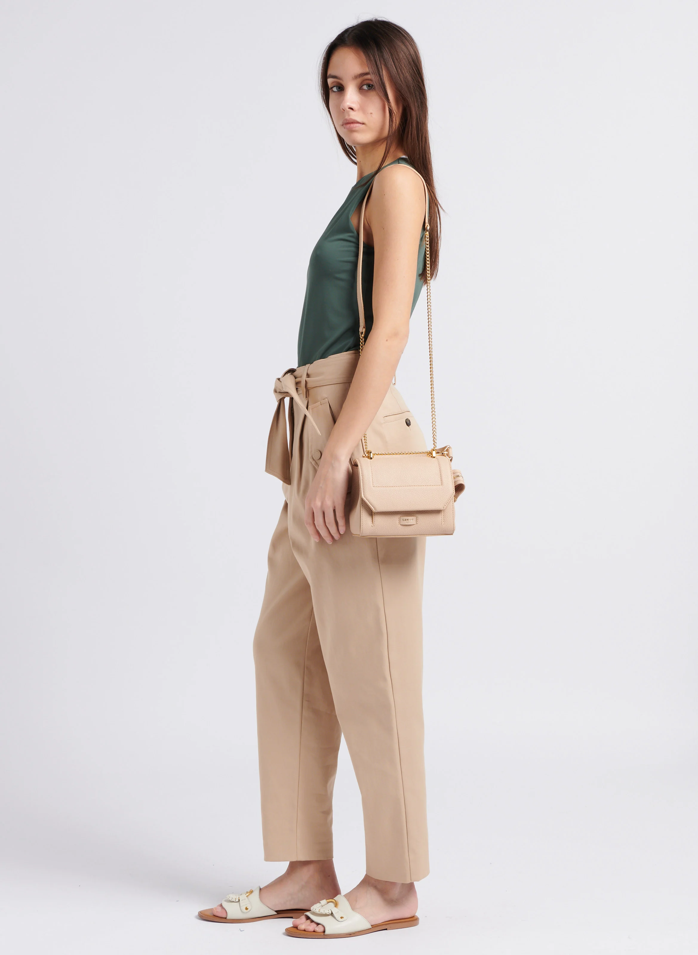 NINON S - Sac à rabat petit modèle en cuir grainé | Beige