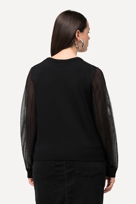 Pullover, Mesh, Feinstrick, Rundhals, Langarm