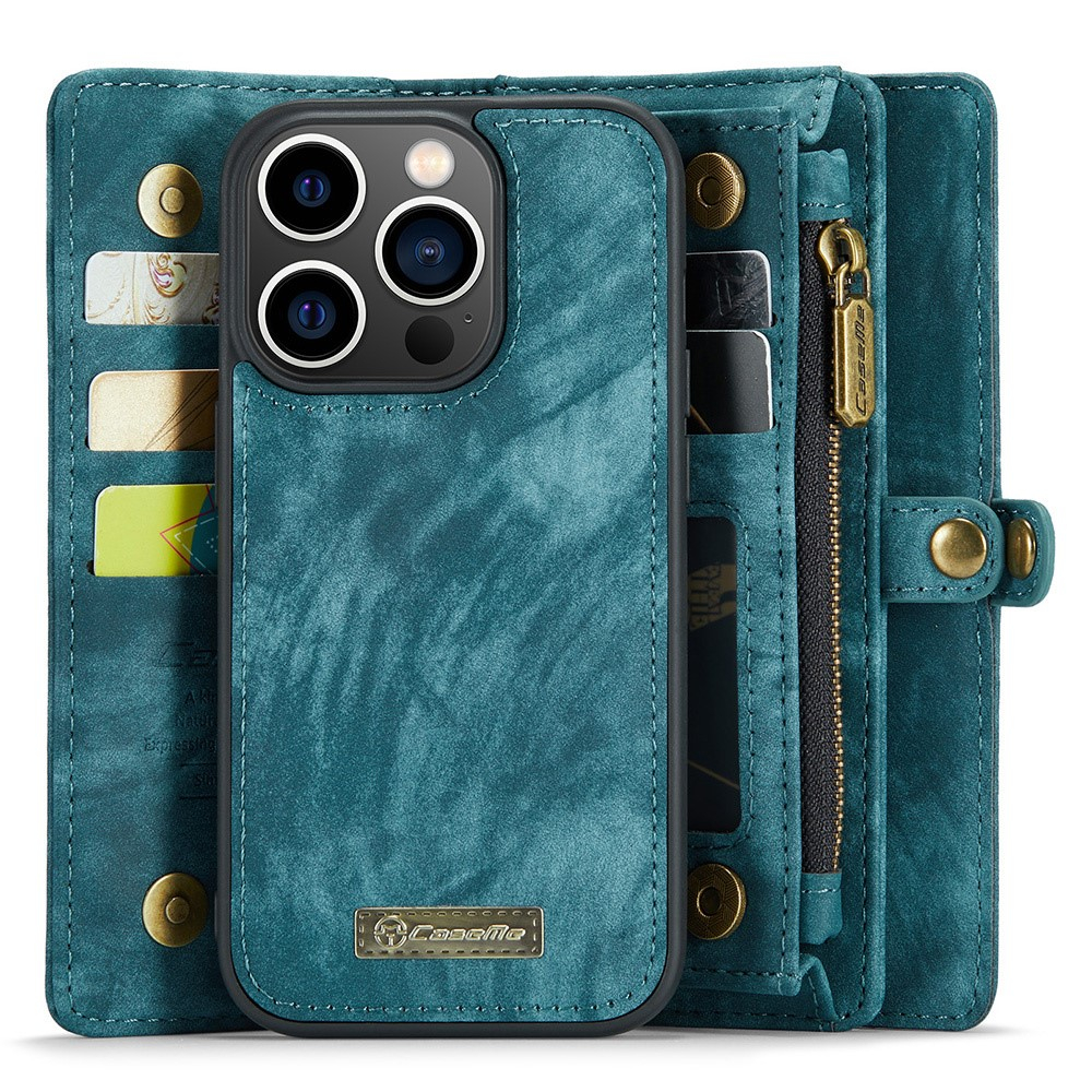 iPhone 15 Pro Max 2in1 Leder Tasche   Magnet Hardcase Karten Etui - Blau