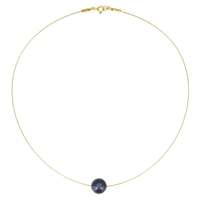 Collier Plaqué Or Perle des Poulettes Solitaire 11 mm