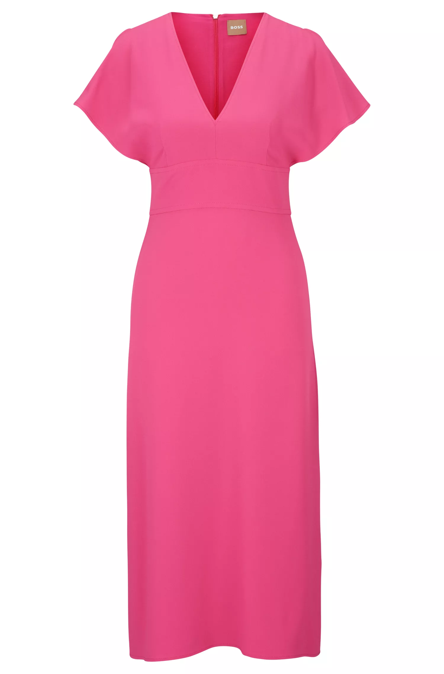 Vestido preto BOSS de corte justo com fecho de zíper e decote em V.