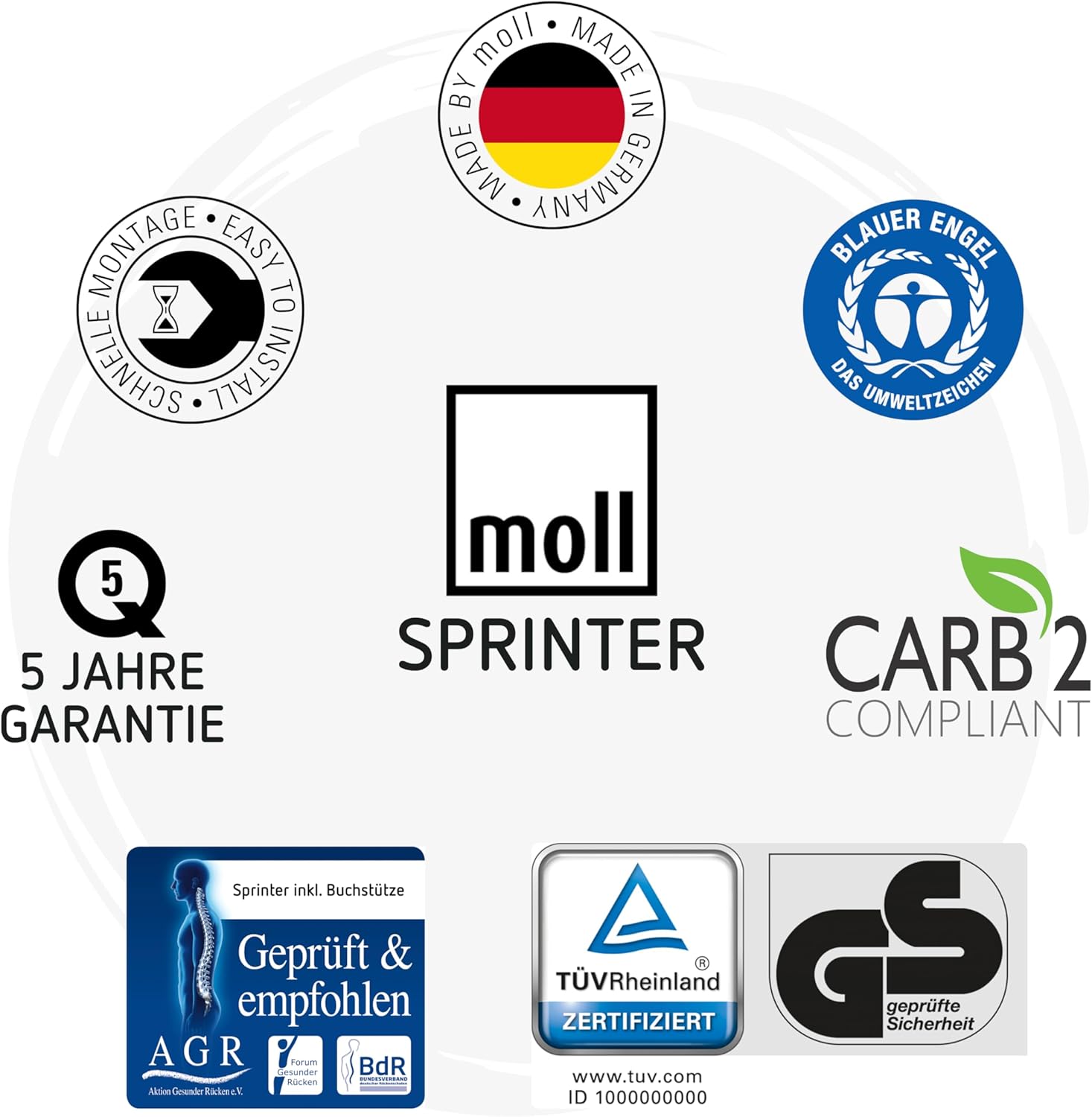 Moll Sprinter CP Kinderschreibtisch höhenverstellbar | mitwachsend, ergonomisch & neigbar für aufrechtes Sitzen | ideal für Schulkinder | Schreibtisch weiß optional mit Schublade | Made in Germany