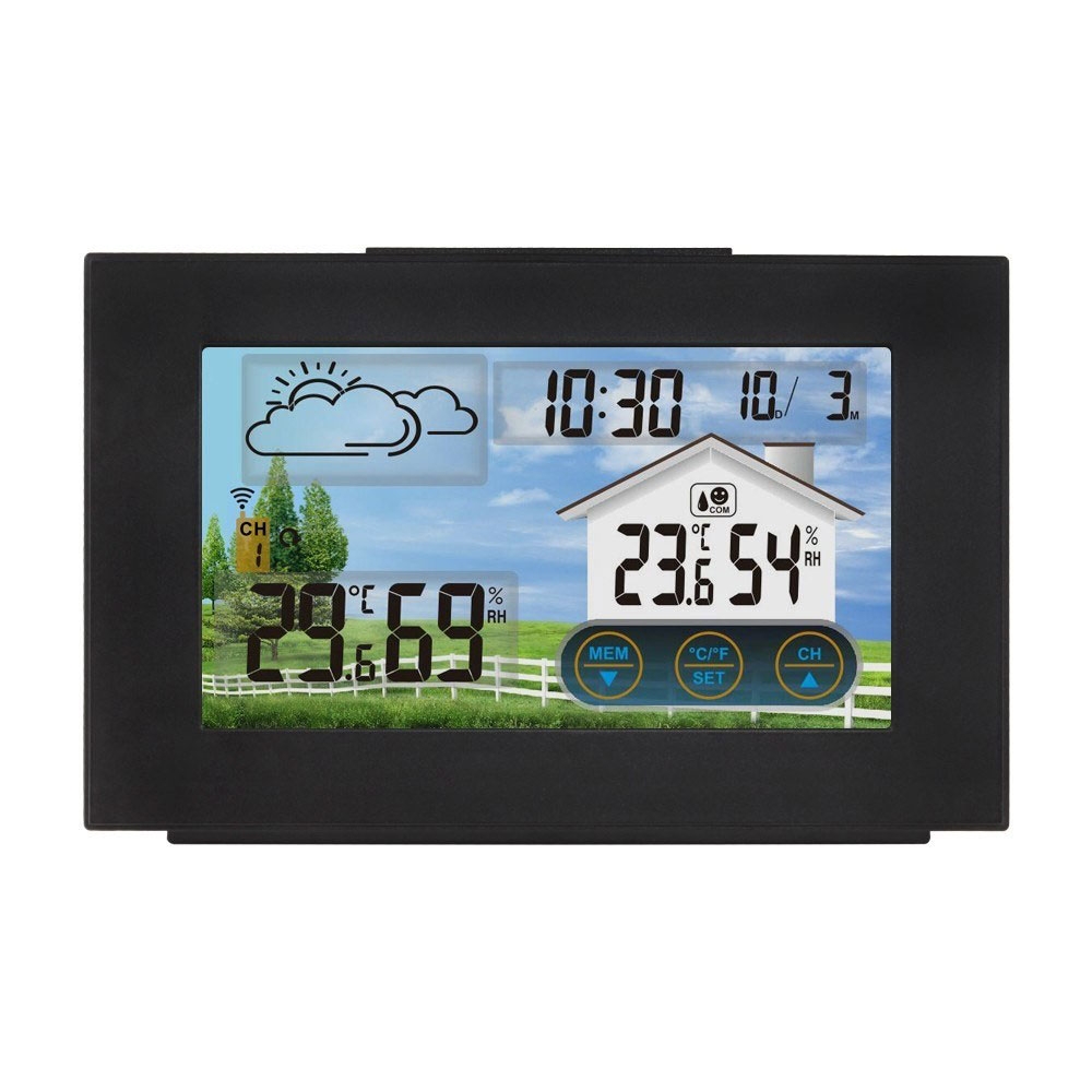 Wireless Wetterstation Wecker Digital Thermometer Indoor / Outdoor Touchscreen   Aussensensor - Schwarz