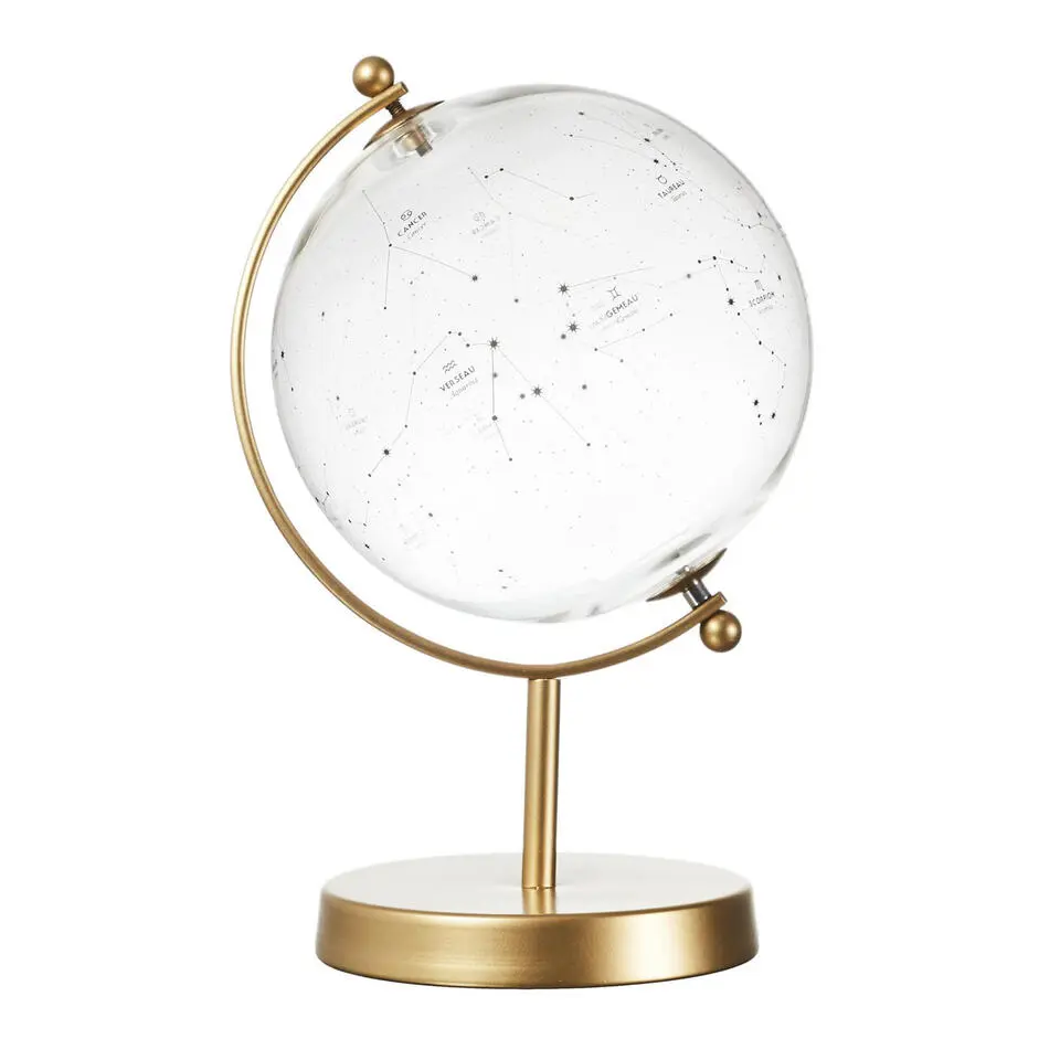 Home Deco Factory wereldbol - transparant - glas - gouden voet