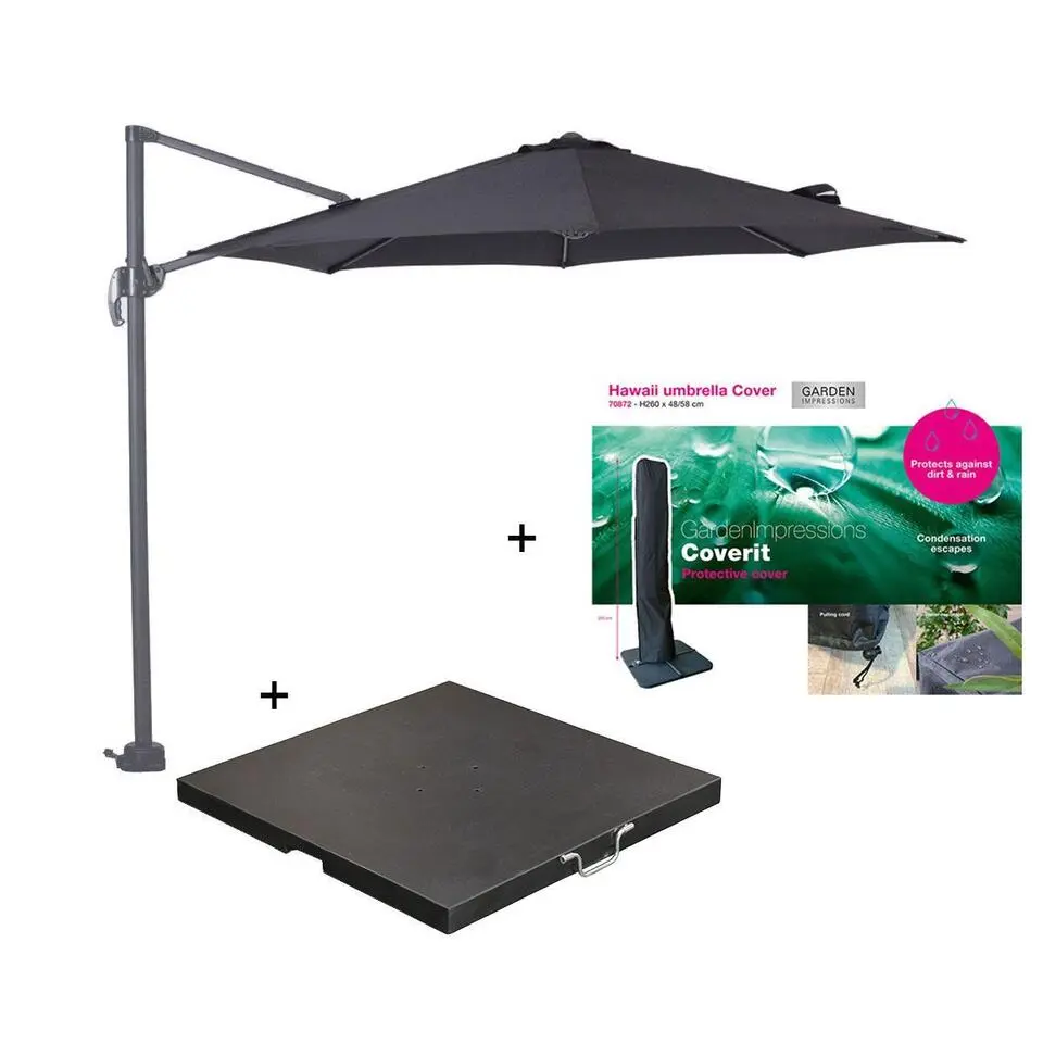 Garden Impressions Hawaii parasol S Ø300 zwart   80kg voet en hoes