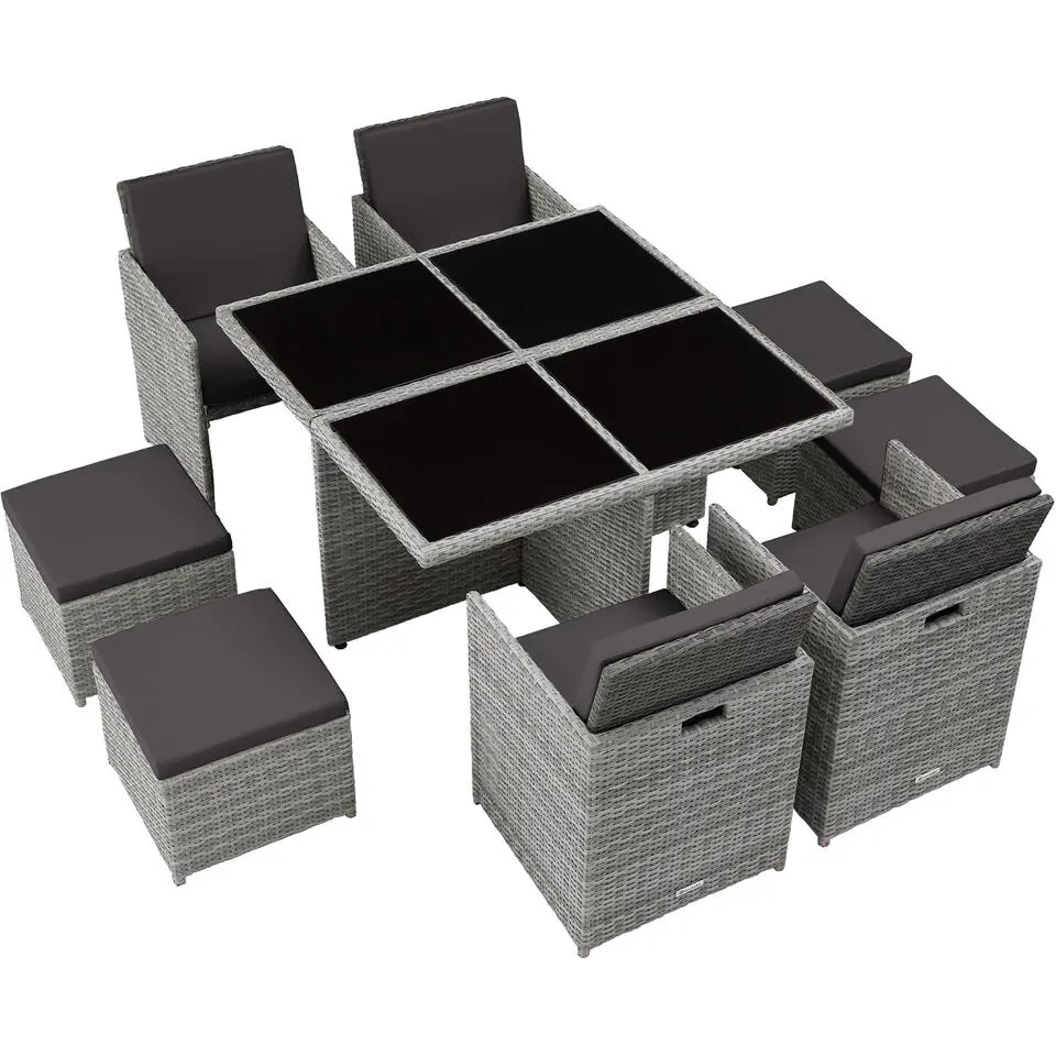 tectake Wicker tuinset Manhattan 4 4 1 met aluminium frame en beschermhoes