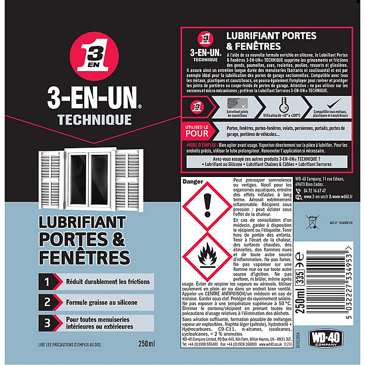 Lubrifiant Portes & Fenêtres 3-EN-UN TECHNIQUE 250ml
