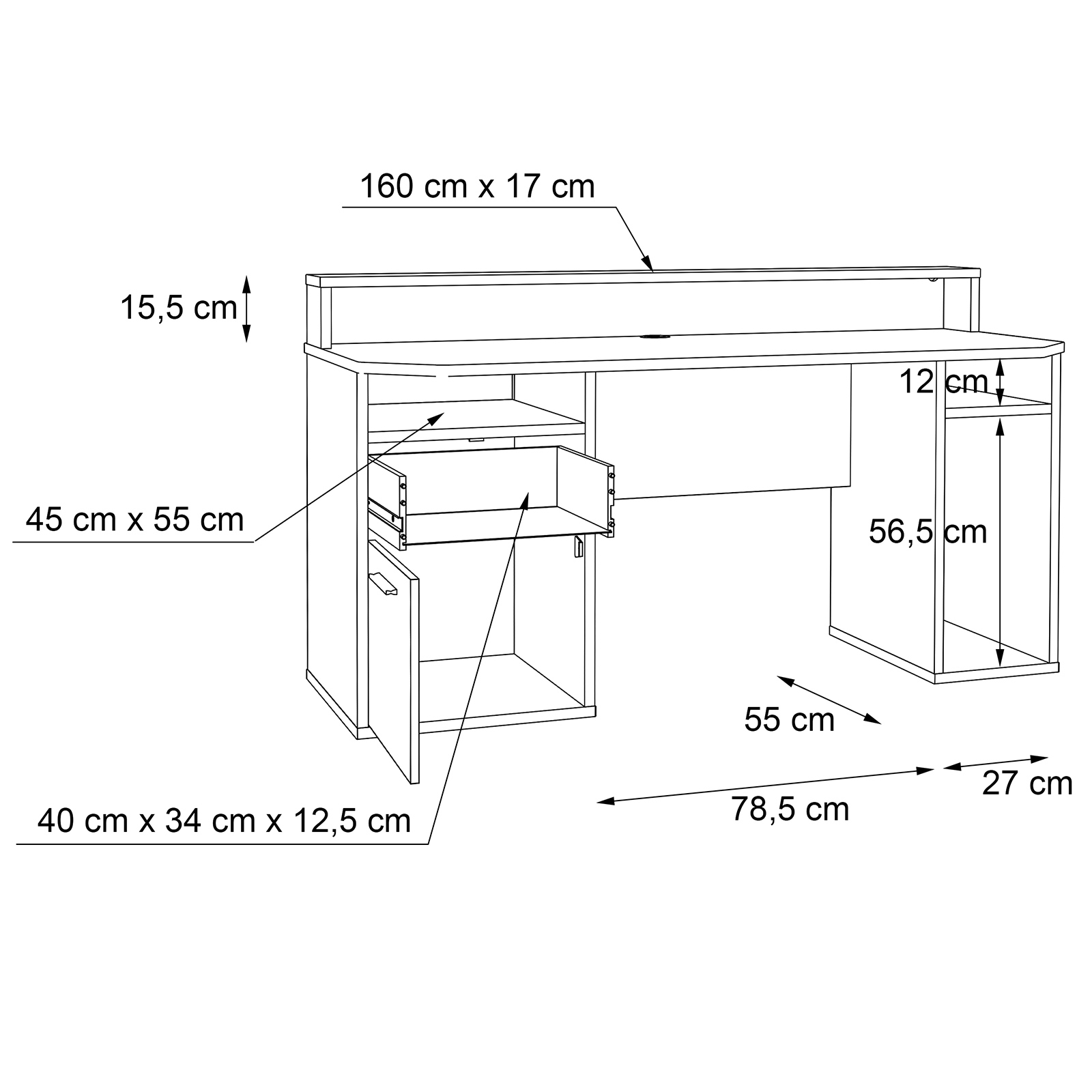 Gaming-Schreibtisch - schwarz-matt - 160 cm breit