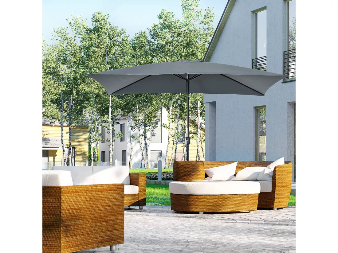 Parasol inclinable rectangulaire métal polyester haute densité 2,95L x 1,95l x 2,4H m gris