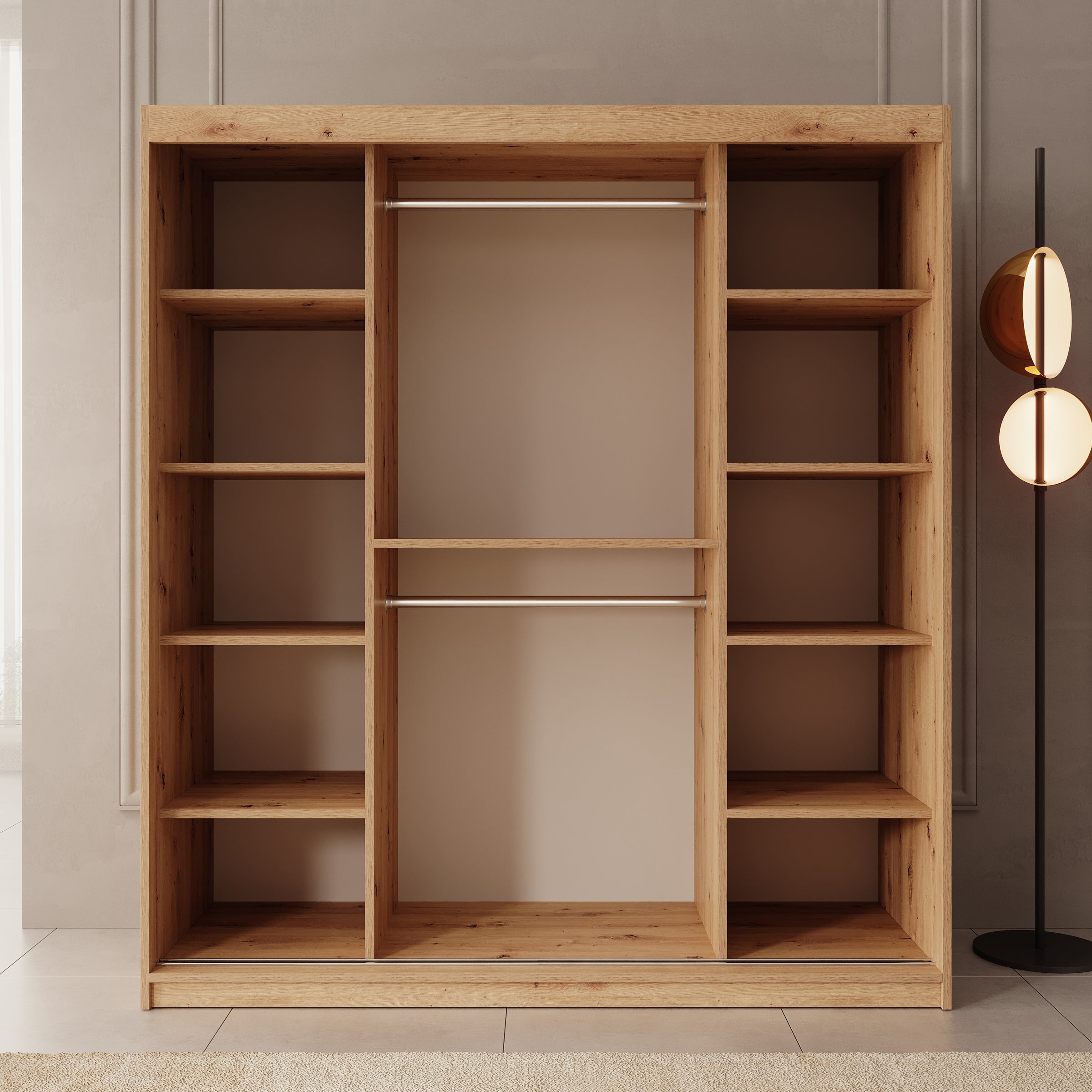 Bodhi - Kledingkast met schuifdeuren - Eiken - 180x62x200 cm