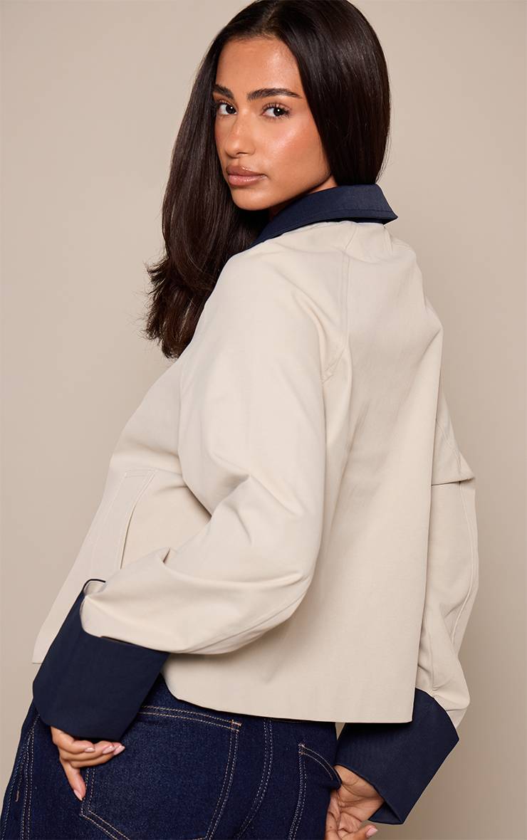 Beige Trench Court Contrasté Petite