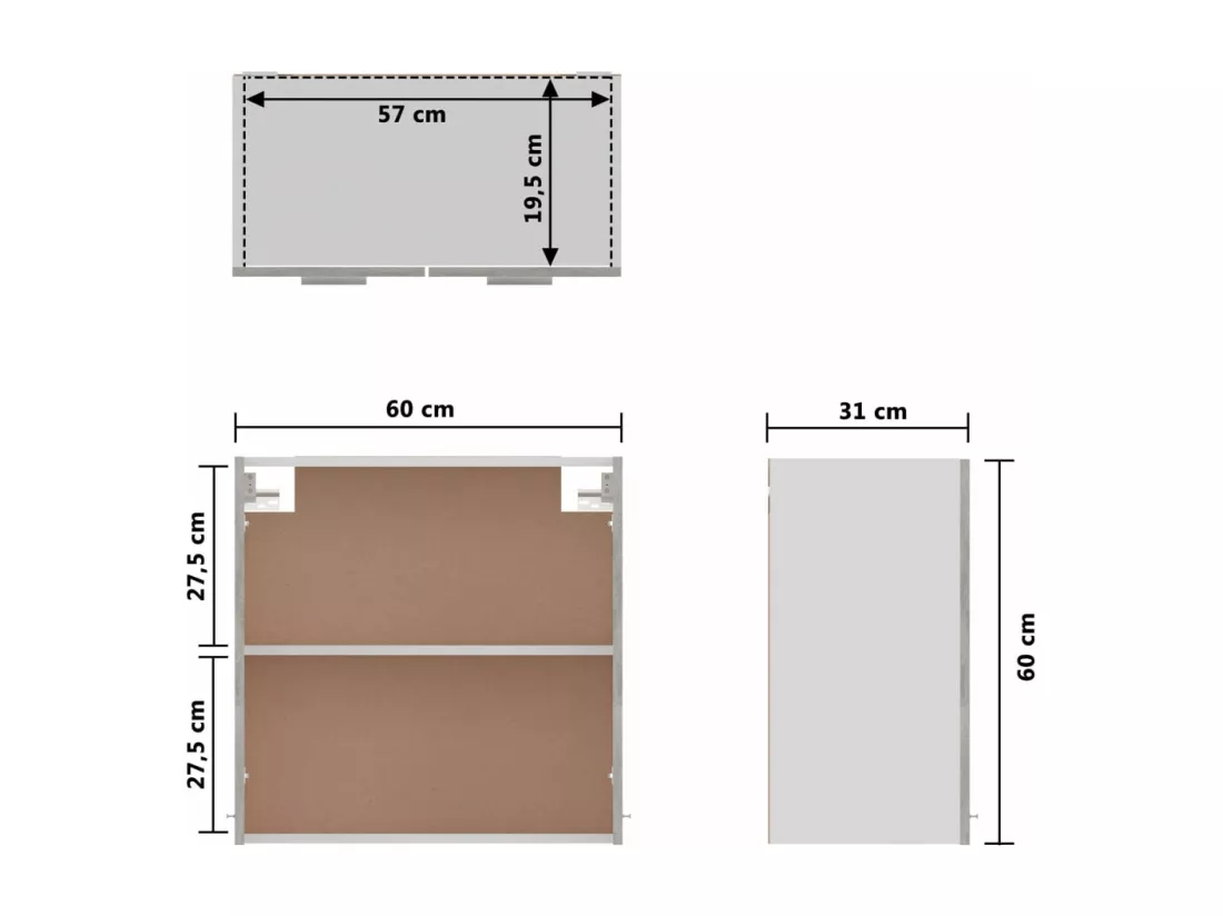 Armoire suspendue Gris béton 60x31x60 cm Bois d’ingénierie