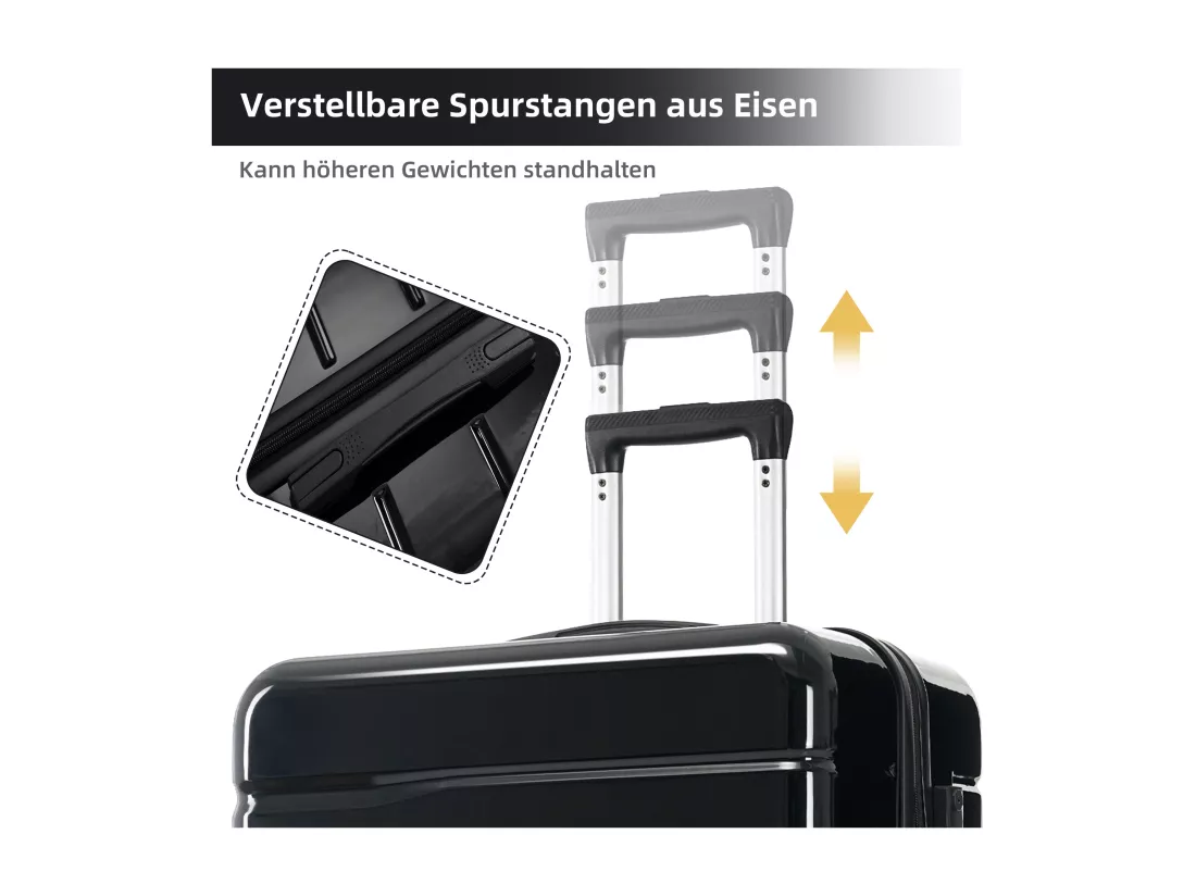 Bagage à main de 3 pièces20&24&28 pouces - en matériau ABS+PC - doubles roues pivotantes à 360° et Serrure TSA - noir