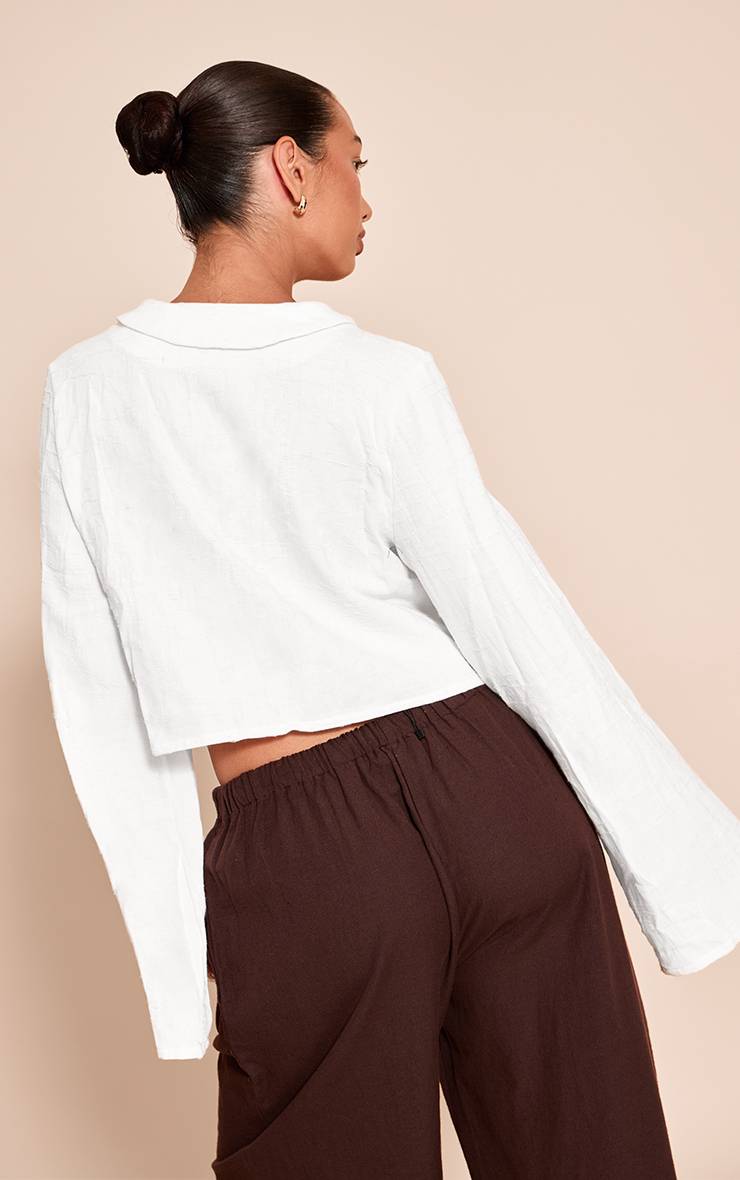 Blanc Chemise Texturée Légère En Tissu Tissé Avec Nœud Devant