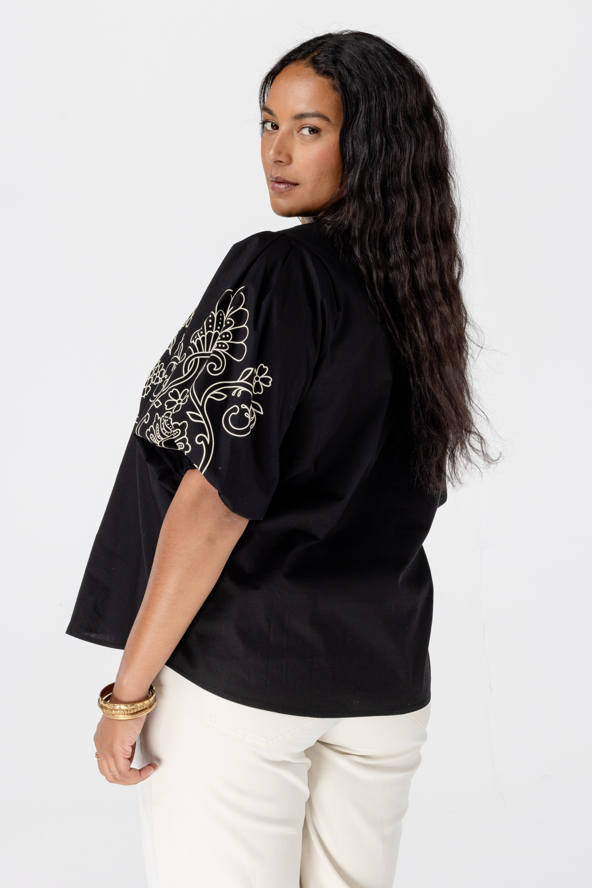 Blouse met pofmouw Zwart
