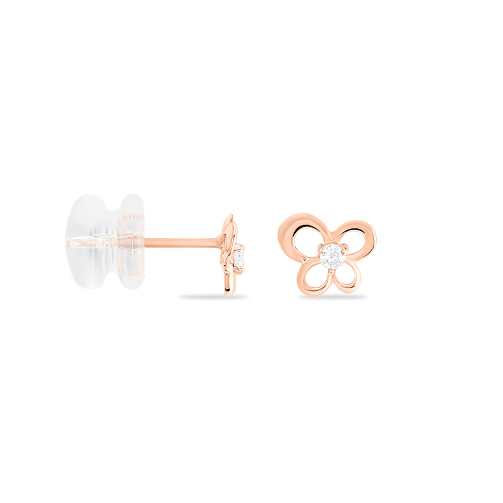 Boucles D'oreilles Puces Eleanor Fleur Or Rose Oxyde De Zirconium