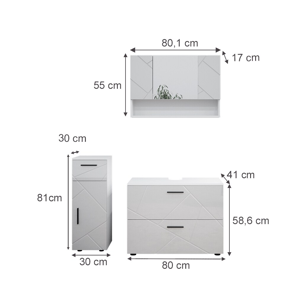 Vicco Badmöbelset Irma Weiß Hochglanz modern 80 cm 30 cm Badezimmerschrank Badschrank Badezimmermöbel Waschtischunterschrank Spiegelschrank Midischrank Schranktür Schrankfach Schrankschublade