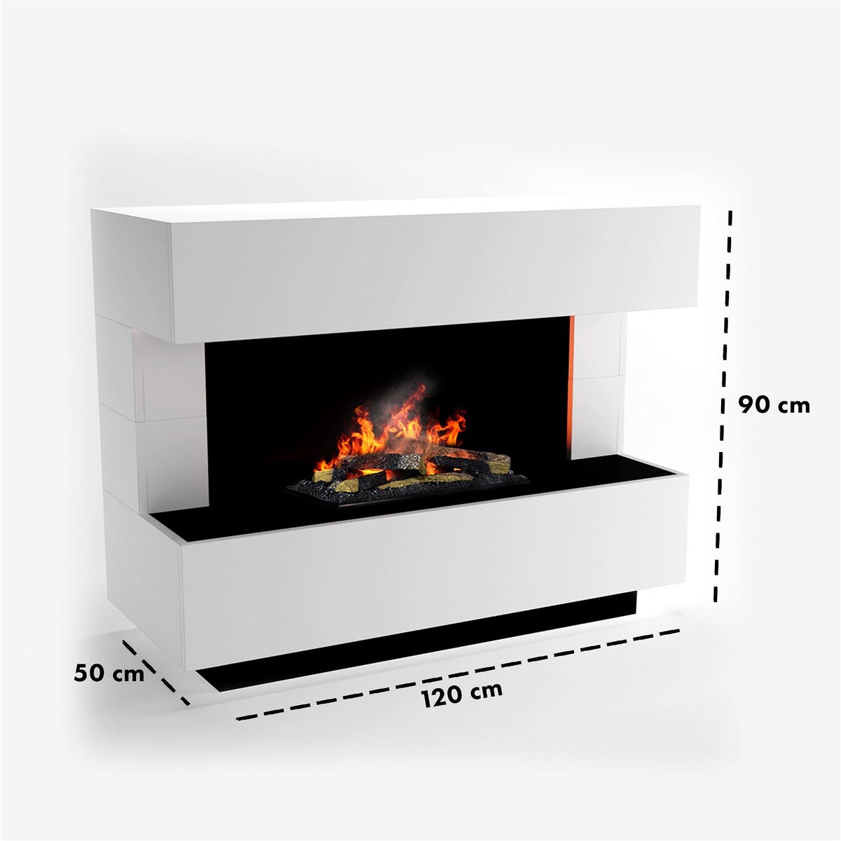 GLOW FIRE Elektrische haard 'Kant' | Waterdamphaard met OMC 600 inclusief hout in wit | HxBxD: 120x90x50 cm