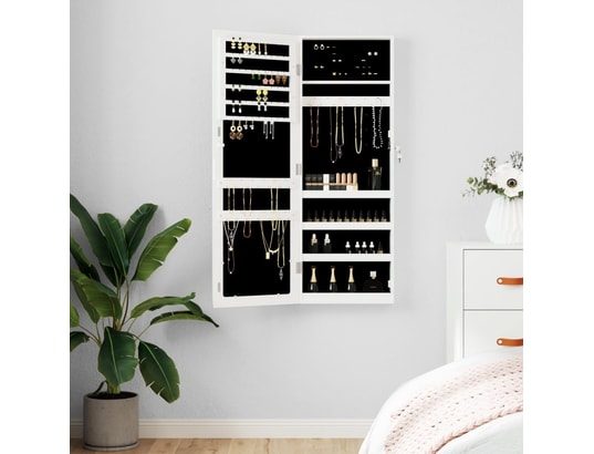 VIDAXL - Armoire à bijoux avec miroir murale blanc 37,5x10x106 cm