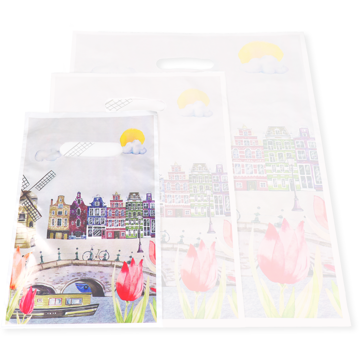 Tas, Tulp, Gerecycled LDPE, gestanste handgreep, 20x30cm, draagtas,